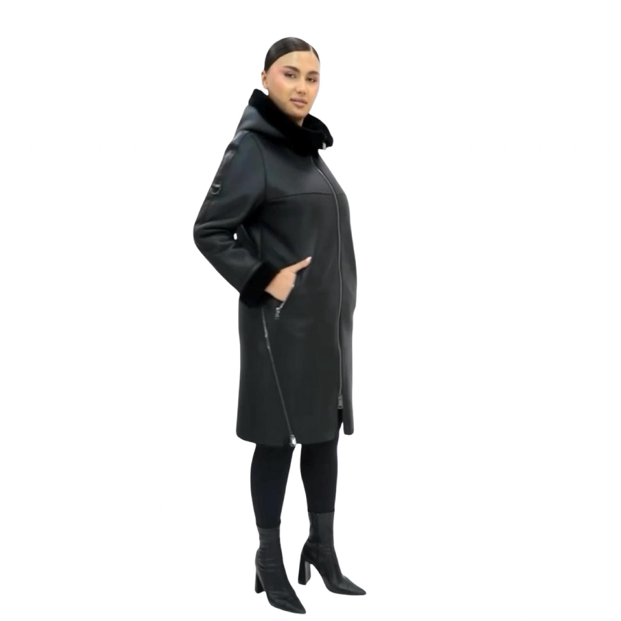 Ultimate Shearling Coat for Women – Luxury Genuine Lambskin Sheepskin Jacket with Hood / Handmade Warm Winter Coat XS–4XL
