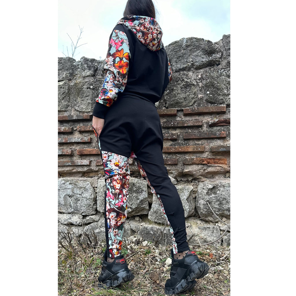 Women’s Neoprene Tracksuit – Hoodie and Joggers in Colorful Patchwork / Handmade Two-Piece  Аthleisure Set