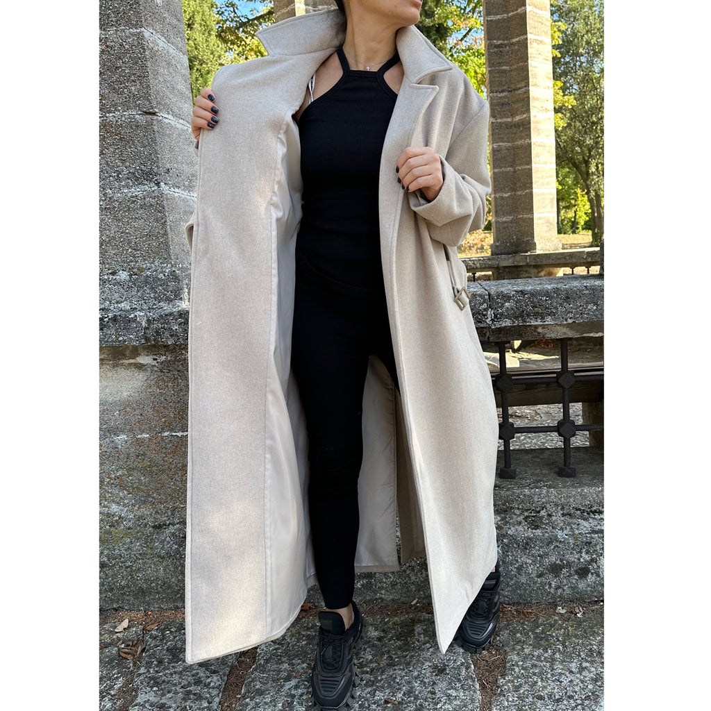 Oversized Wool Coat / Beige Lined Street Style Long Jacket