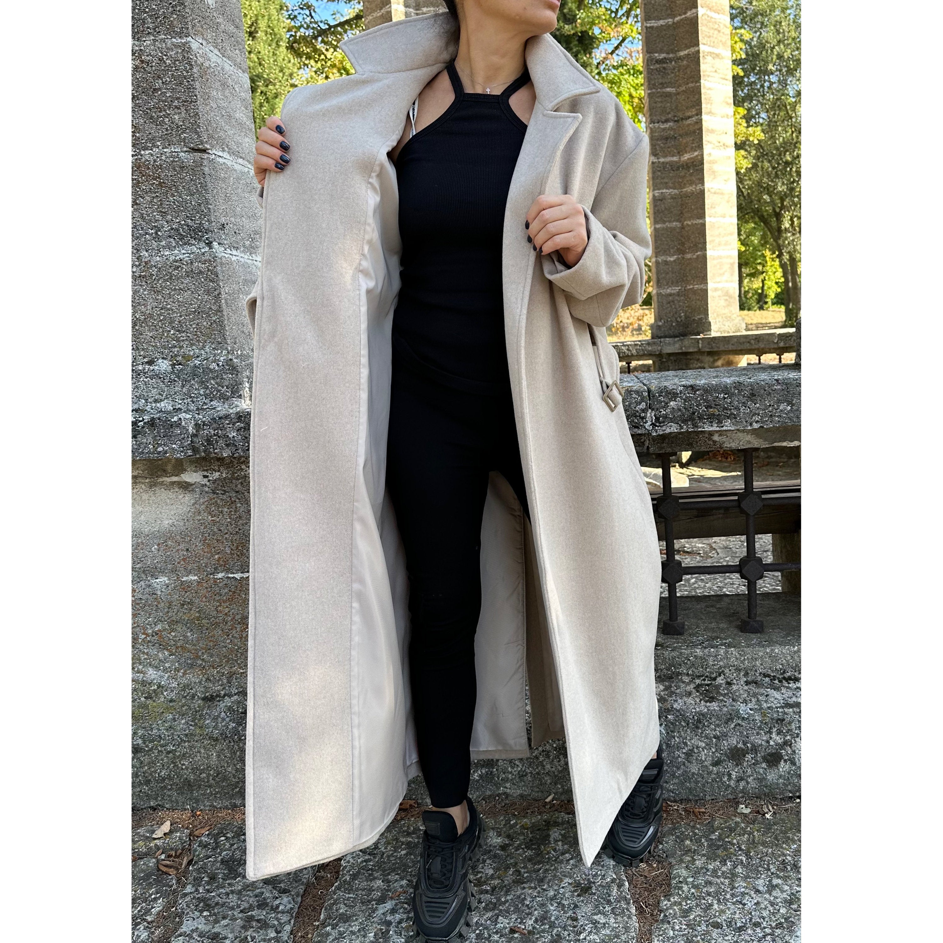 Oversized Wool Coat / Beige Lined Street Style Long Jacket