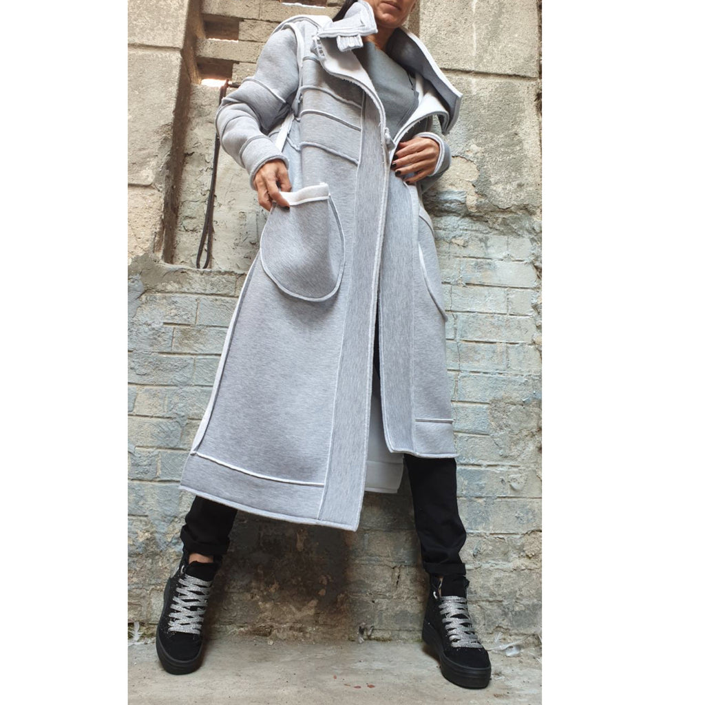 Women’s Asymmetric Winter Vest Coat with Hood – Heavyweight Sweatshirt Fabric Jacket with Large Pockets