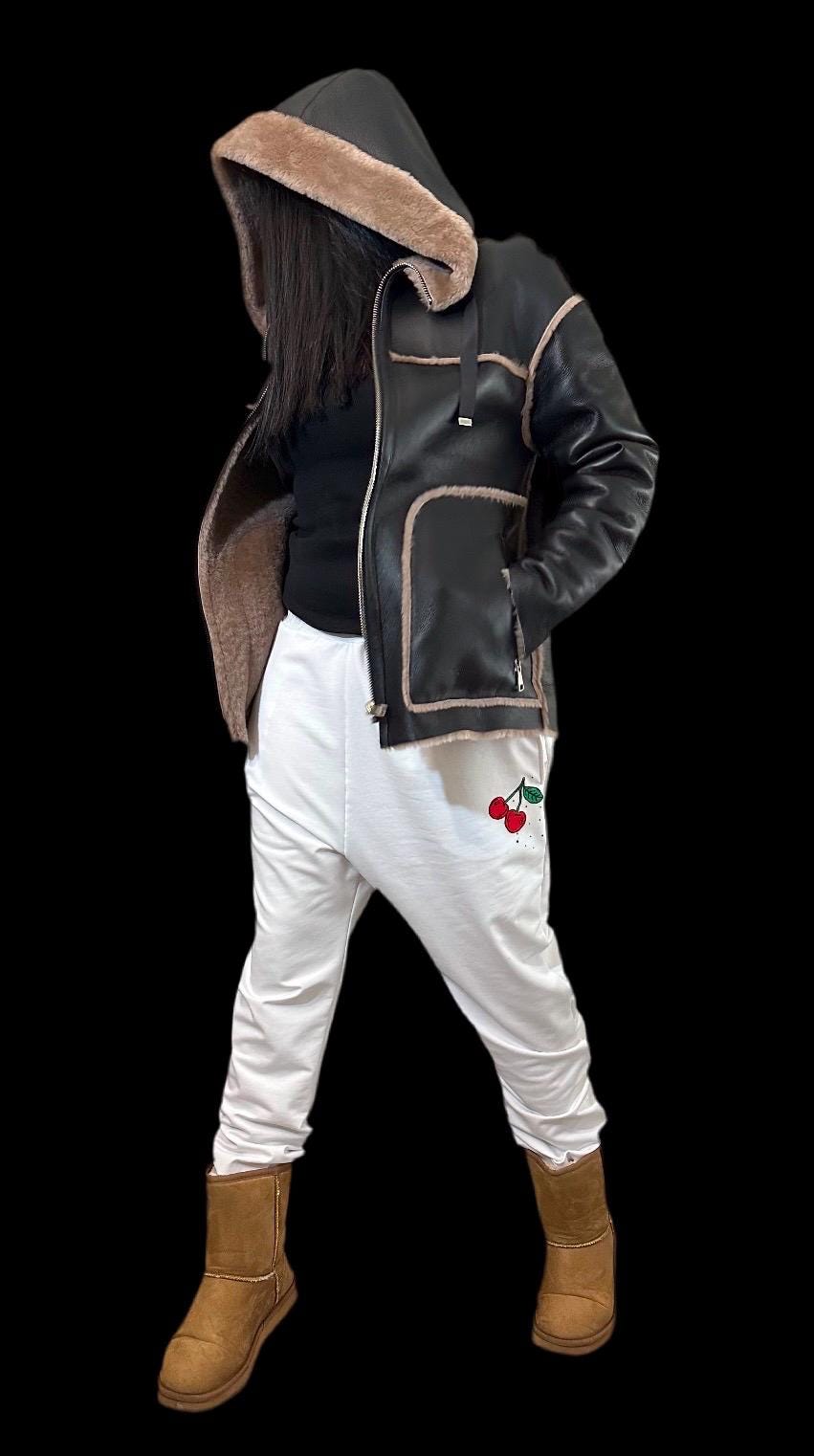 Women’s Hooded Shearling Coat  Dark Brown Lambskin Winter Jacket / Warm Handmade Leather Outerwear
