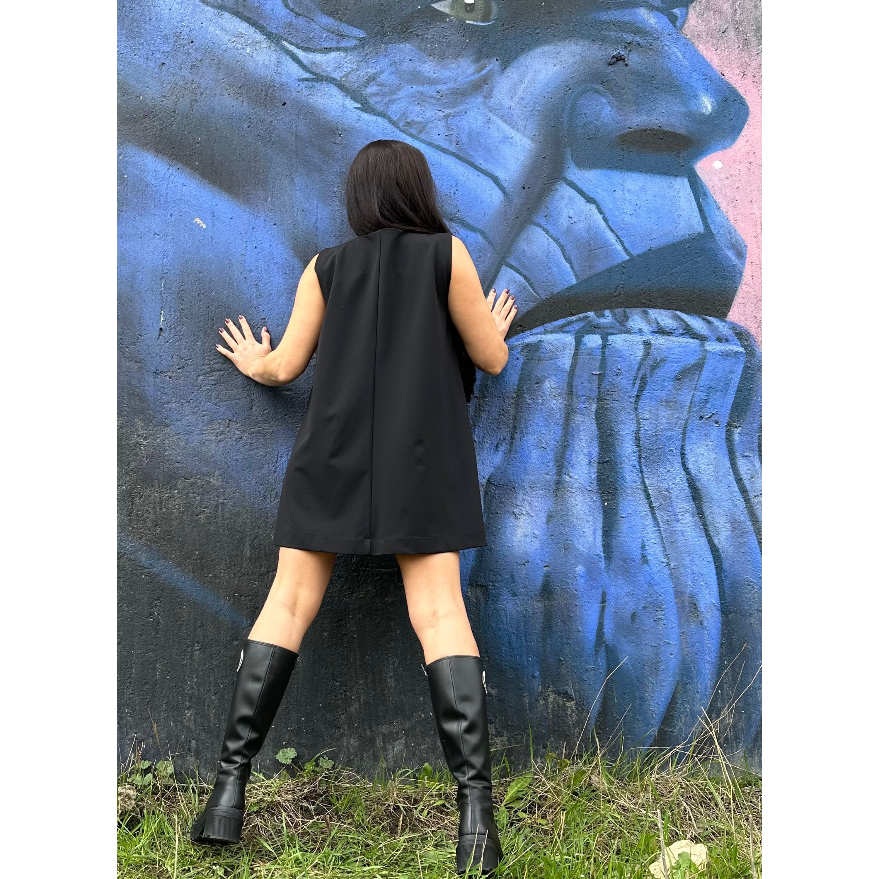 Summer Sleeveless Black Cotton Tunic / Minimalist A-Line Shift Dress