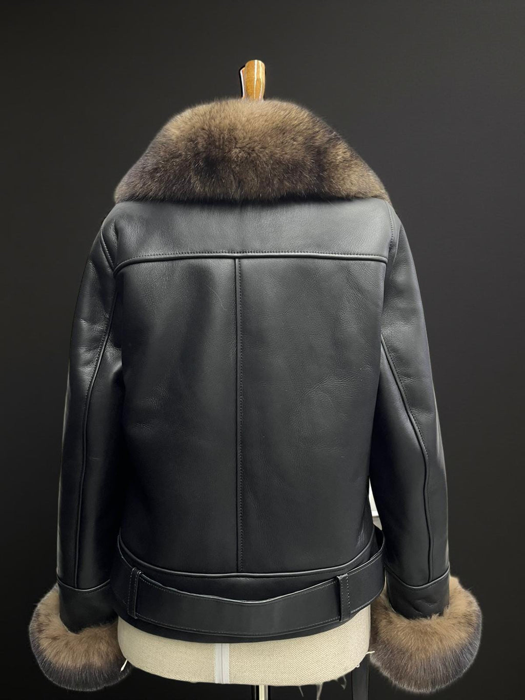Women’s Winter Leather Coat with Large Fox Fur Collar