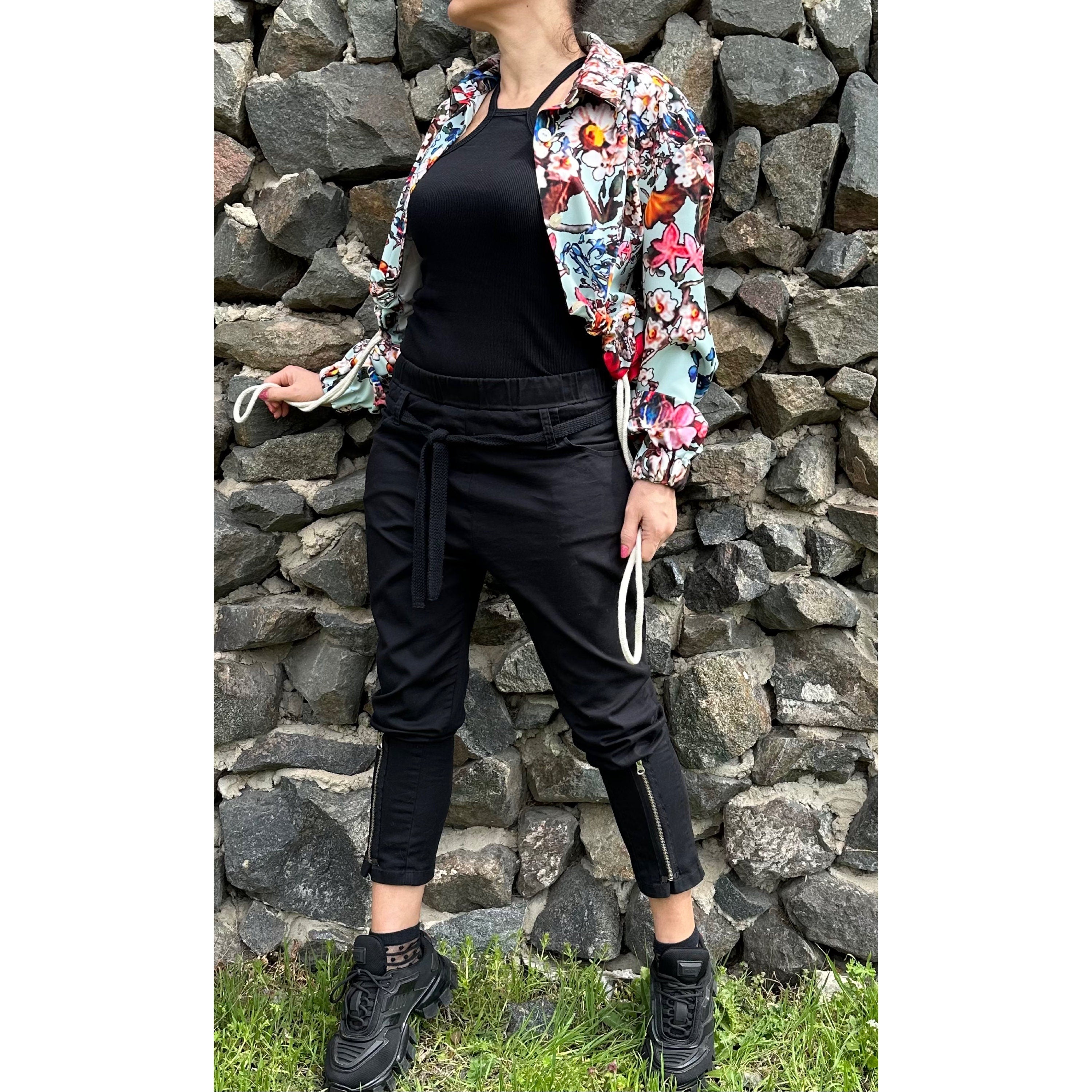 Colourful Neoprene Blouse: Asymmetric Button-Up Top