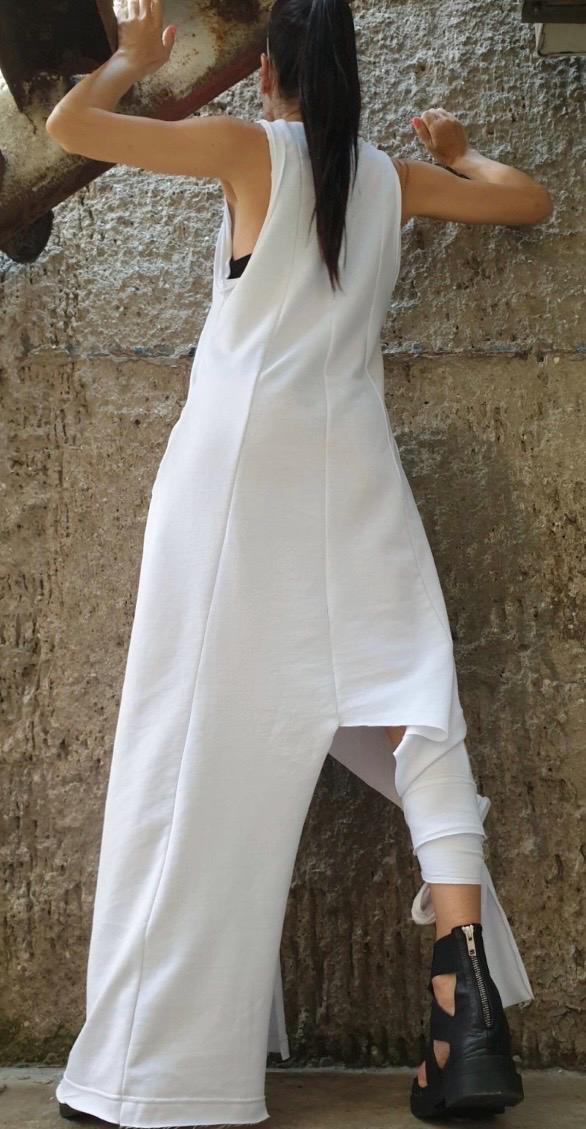 Asymmetrical Black Sleeveless Dress – Avant-Garde Cotton Maxi with Side Pockets