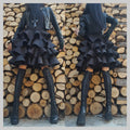 Black Neoprene Layered Skirt – Voluminous Structured Midi Skirt with Ruffles