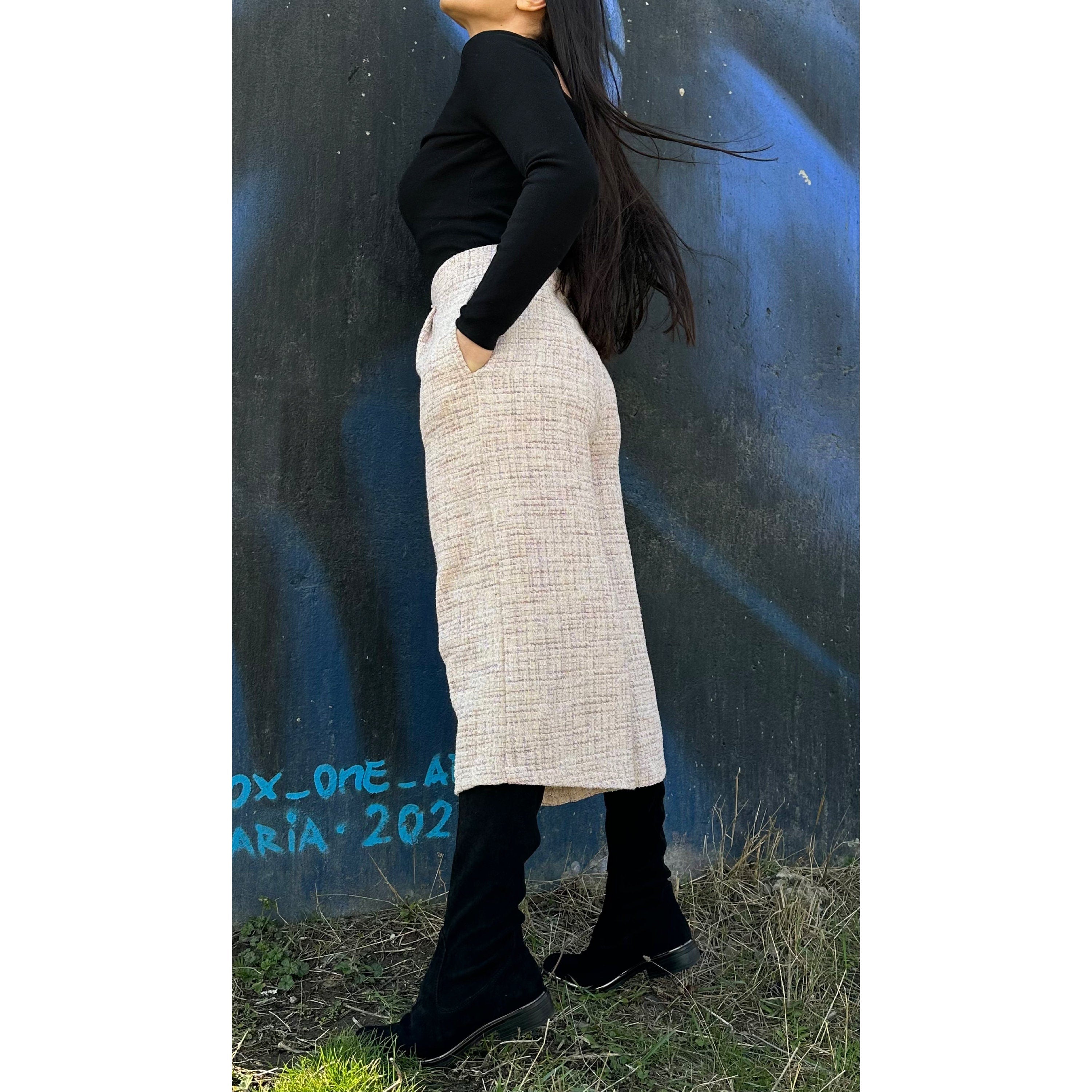 High Waist Beige Culottes: Wide Leg Cropped Pants
