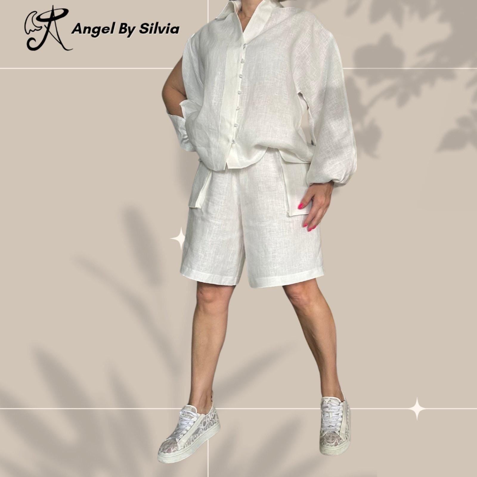 Handmade White Linen Pant Set: Relaxed Fit Summer Outfit