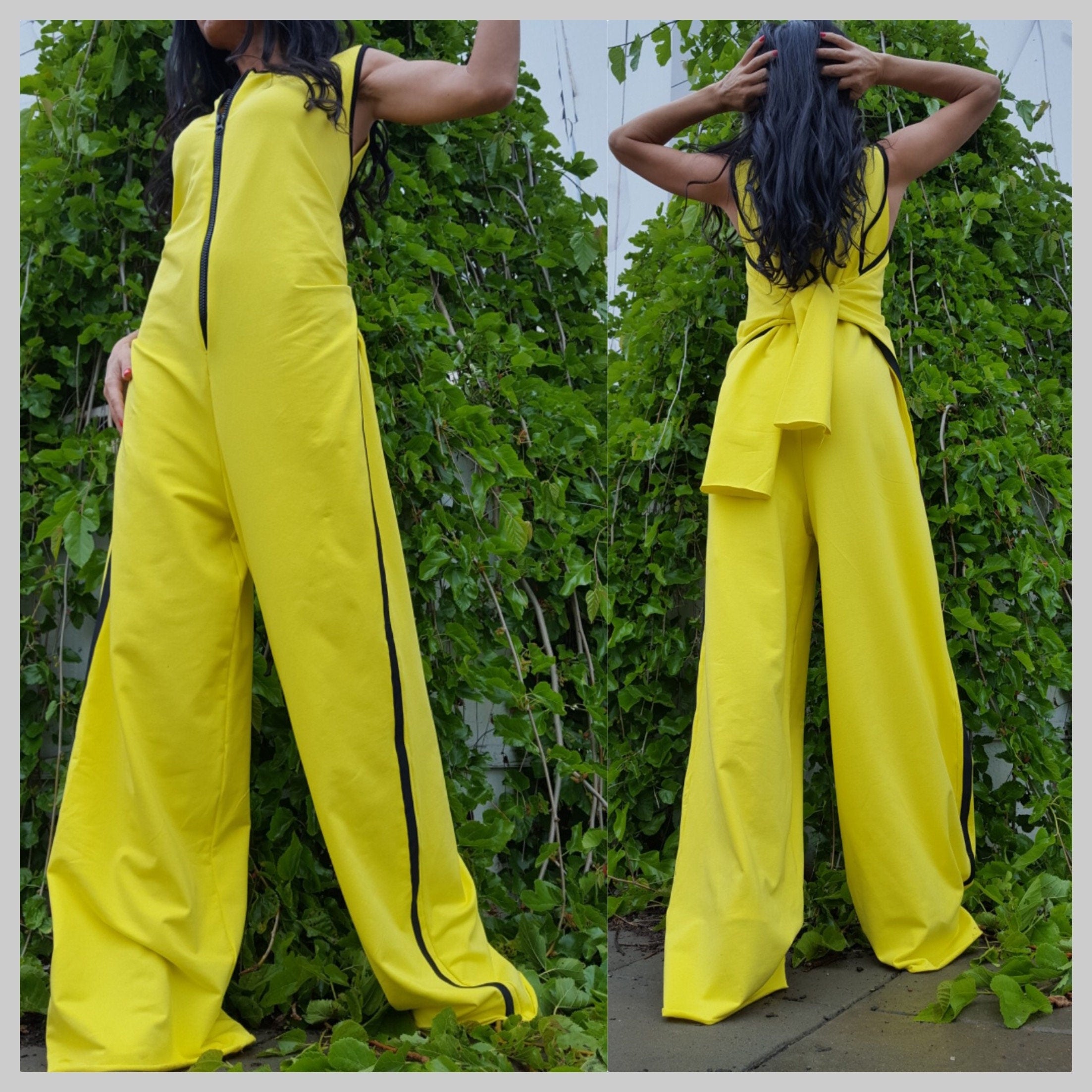 Yellow Cotton Jumpsuit: Extravagant Zip-Up Overalls