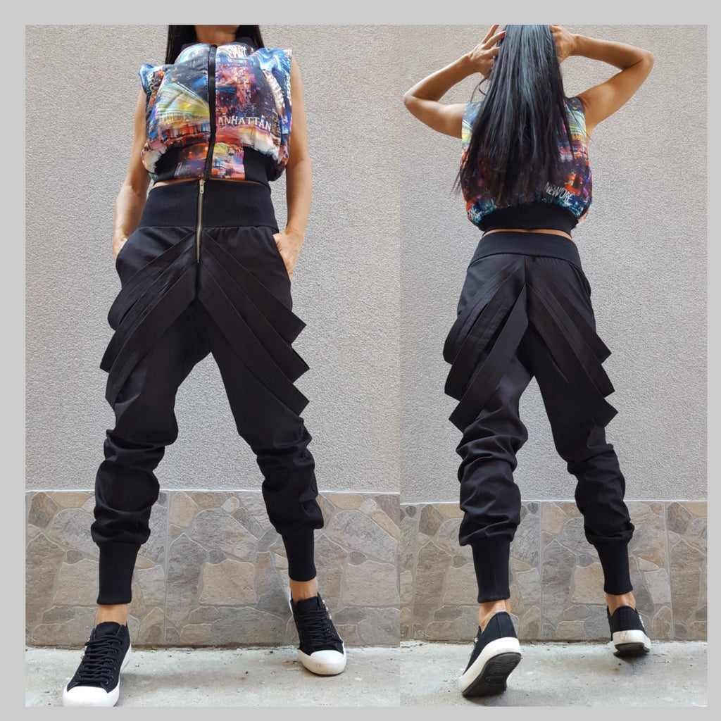 Avantgarde Black Cotton Pants / High Waist Everyday Trousers