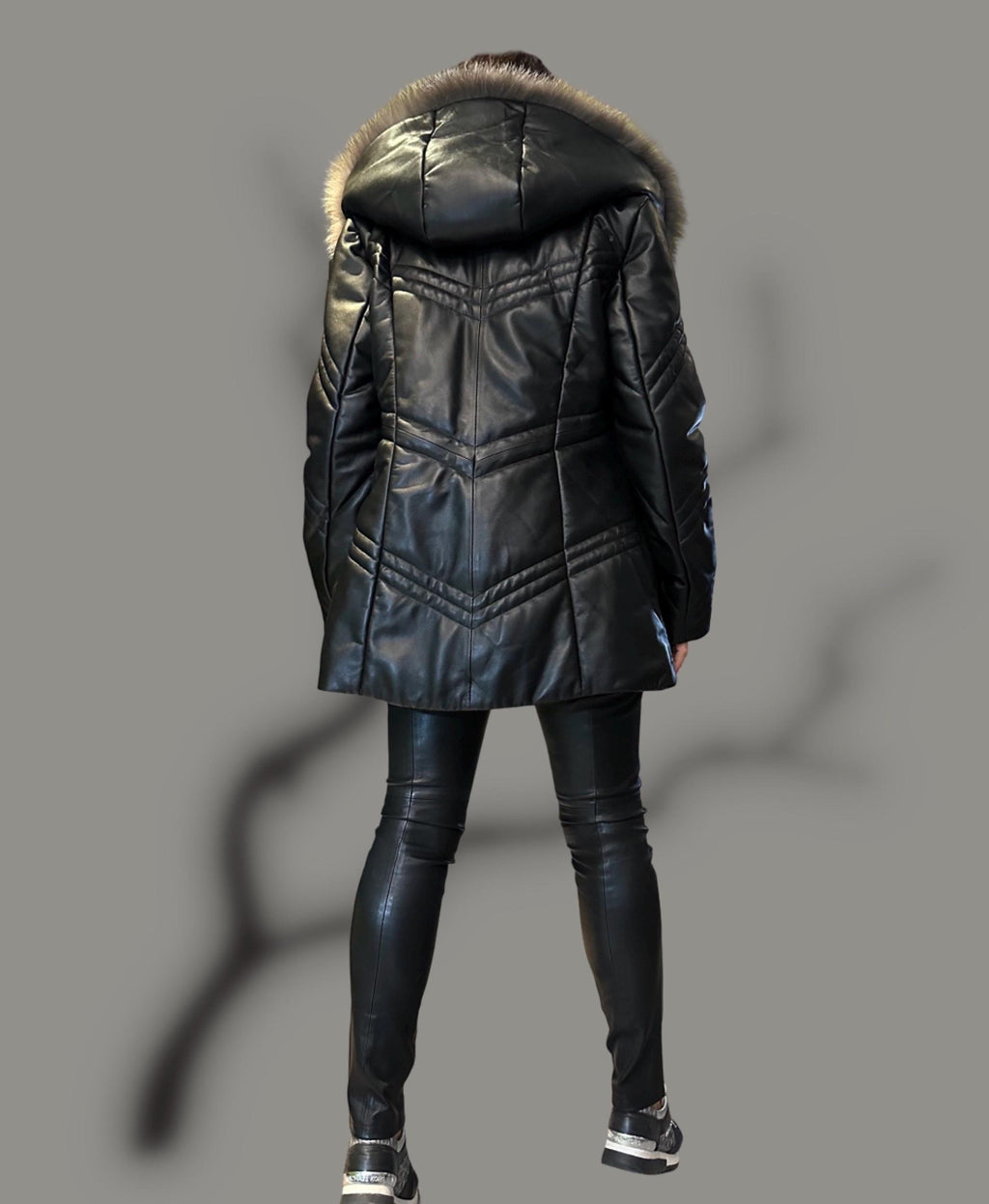 Women’s Real Lambskin Leather Coat with Genuine Fox Fur Hood / Winter Luxury Shearling Jacket / Warm Handmade Leather Outerwear