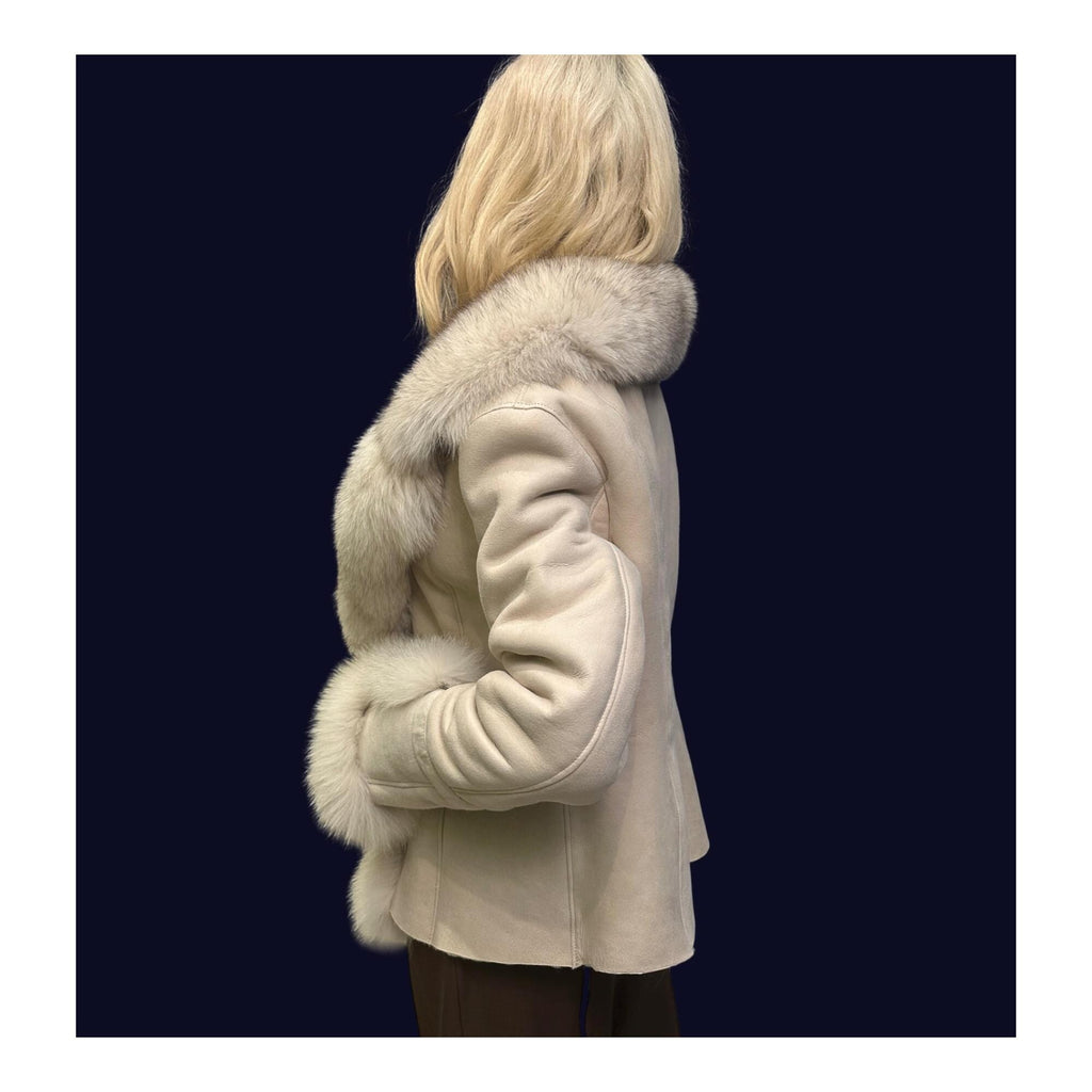 Women’s Real Sheepskin Shearling Coat with Fox Fur – 100% Genuine Lambskin Leather Winter Jacket / Handmade Luxury Coat XS–3XL