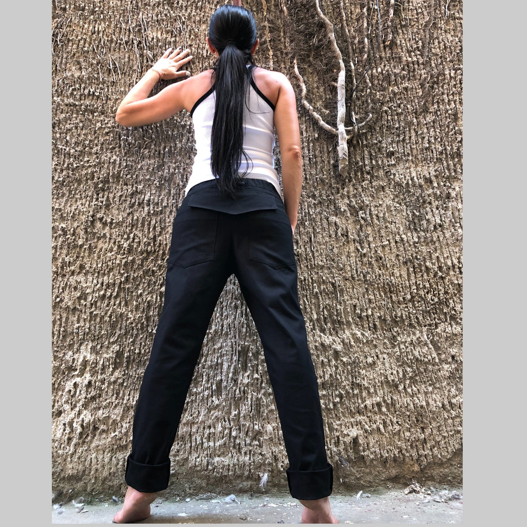Women’s Casual Cotton Pants – High-Waist Elastic Trousers with Side Pockets / Everyday Straight-Leg Pants / Minimalist Soft Fabric Pants