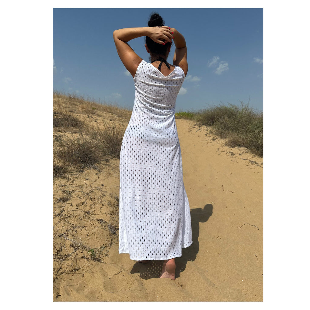 White Cotton Knit Maxi Dress / Sleeveless Summer Beach Dress
