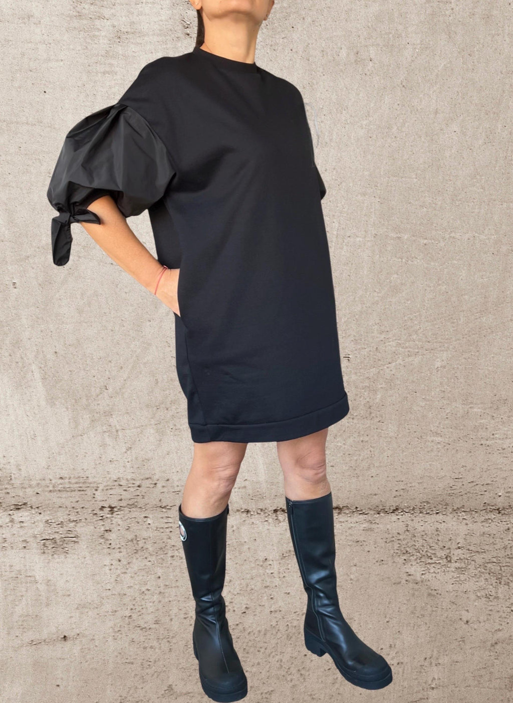 Black Cotton Tunic Dress with Balloon Sleeves – Short Puff Sleeve Dress – Oversized Minimalist Tunic – Handmade Custom XS–5XL