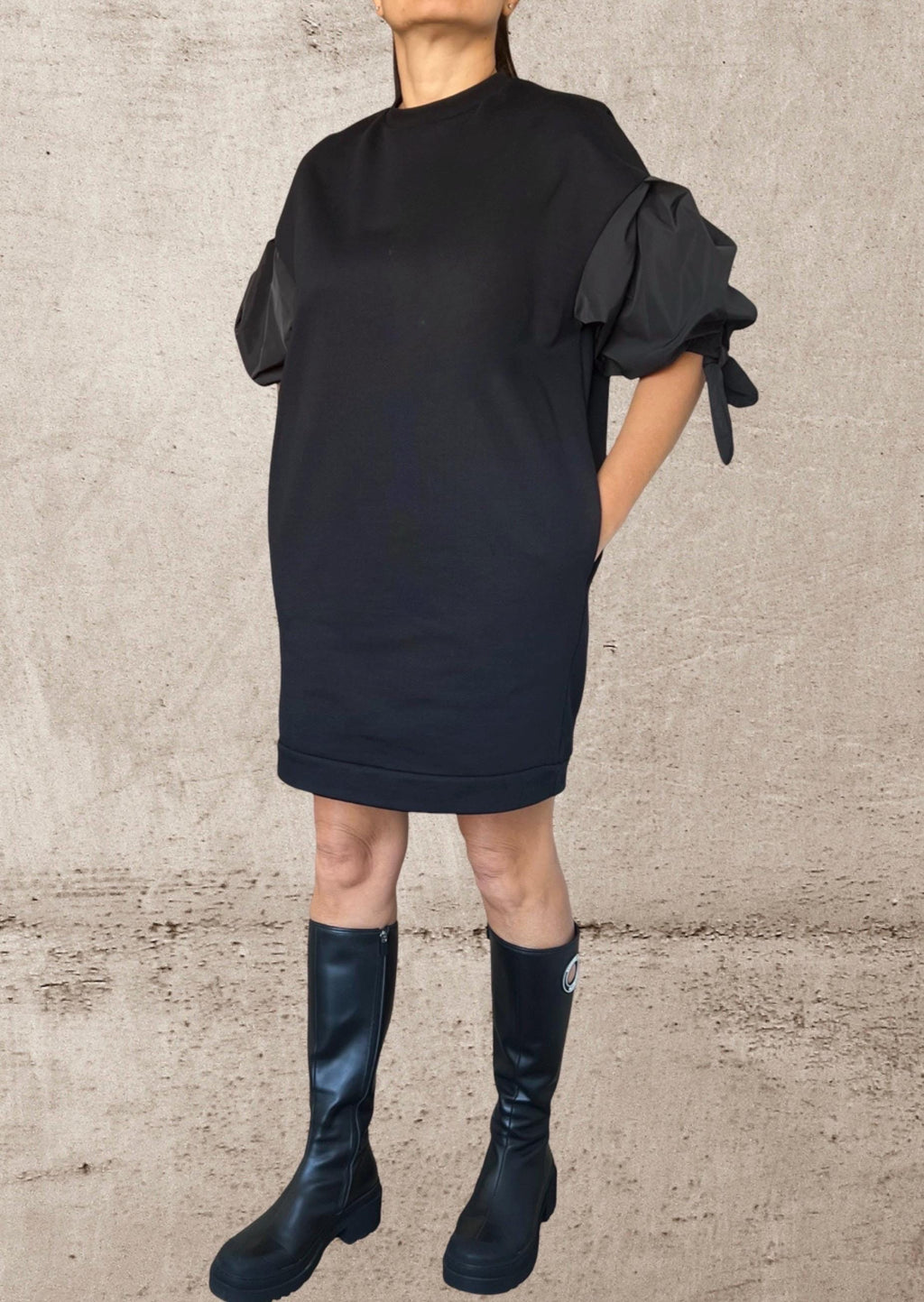 Black Cotton Tunic Dress with Balloon Sleeves – Short Puff Sleeve Dress – Oversized Minimalist Tunic – Handmade Custom XS–5XL