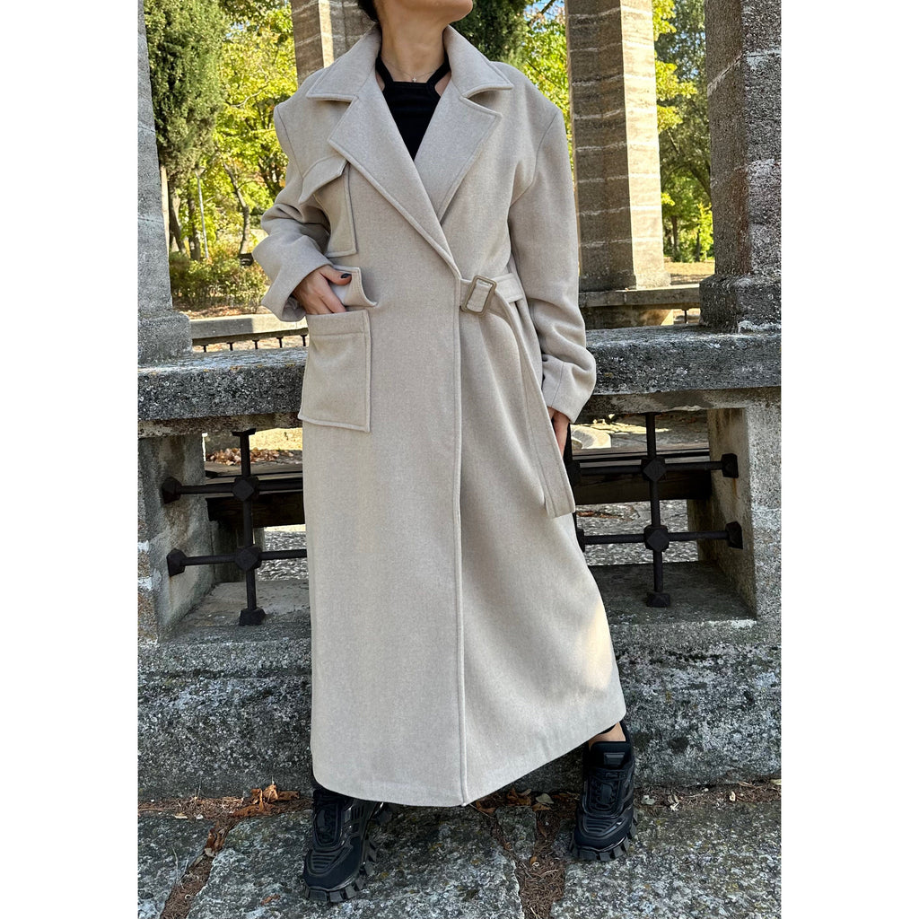 Oversized Wool Coat / Beige Lined Street Style Long Jacket