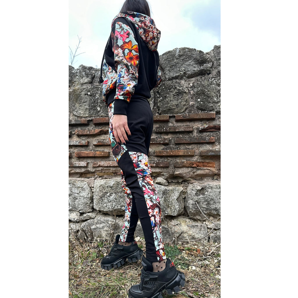 Women’s Neoprene Tracksuit – Hoodie and Joggers in Colorful Patchwork / Handmade Two-Piece  Аthleisure Set