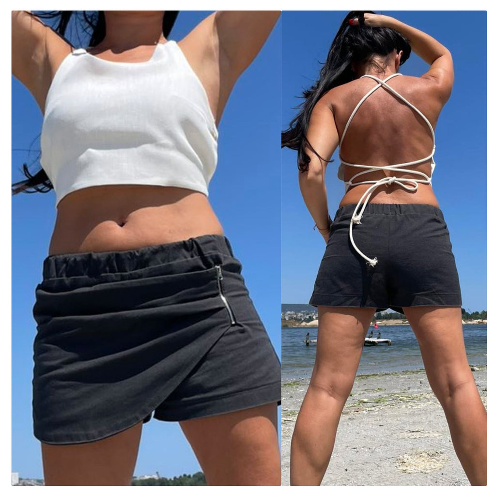 Linen Crop Top: Open Back White Top with Ties