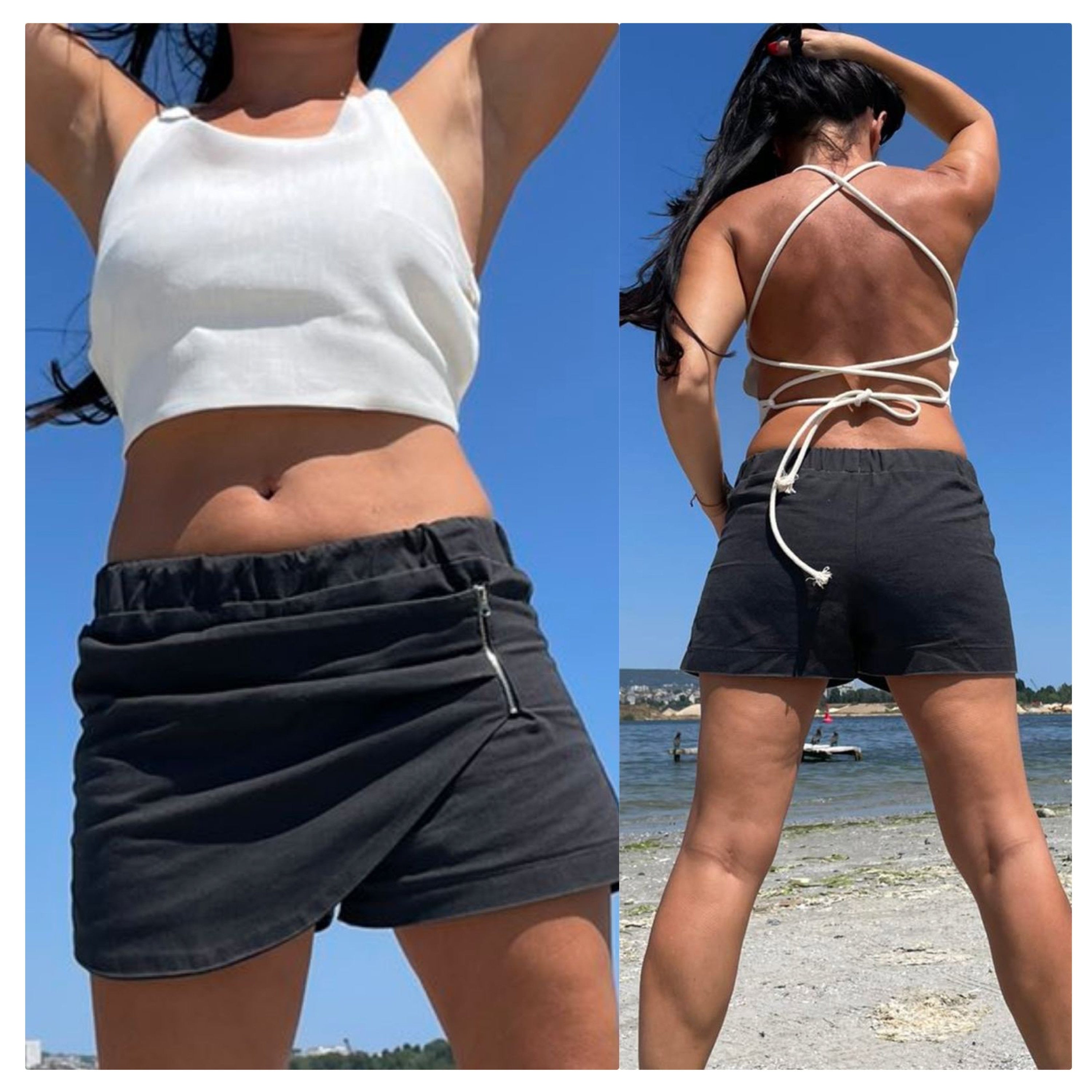 Linen Crop Top: Open Back White Top with Ties