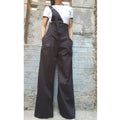 Black High Waist Wide Leg Pants – Asymmetrical Strap Detail, Designer Cotton Trousers with Pockets