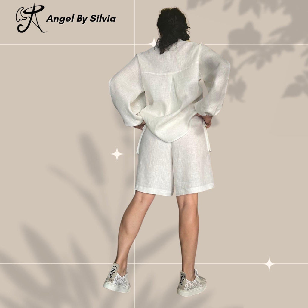 Handmade White Linen Shorts: Relaxed Fit Boho Summer Pants