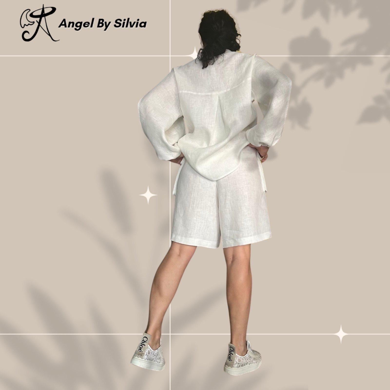 Handmade White Linen Shorts: Relaxed Fit Boho Summer Pants