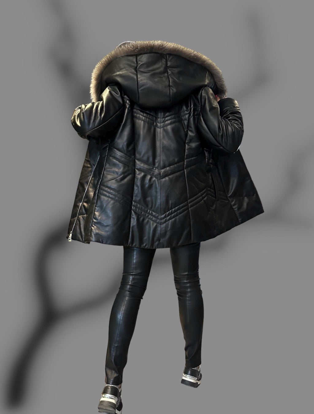 Women’s Real Lambskin Leather Coat with Genuine Fox Fur Hood / Winter Luxury Shearling Jacket / Warm Handmade Leather Outerwear