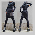 Black Cotton Rib Knit Tracksuit Set – Asymmetric Top with Separate Sleeves & Drop Crotch Pants
