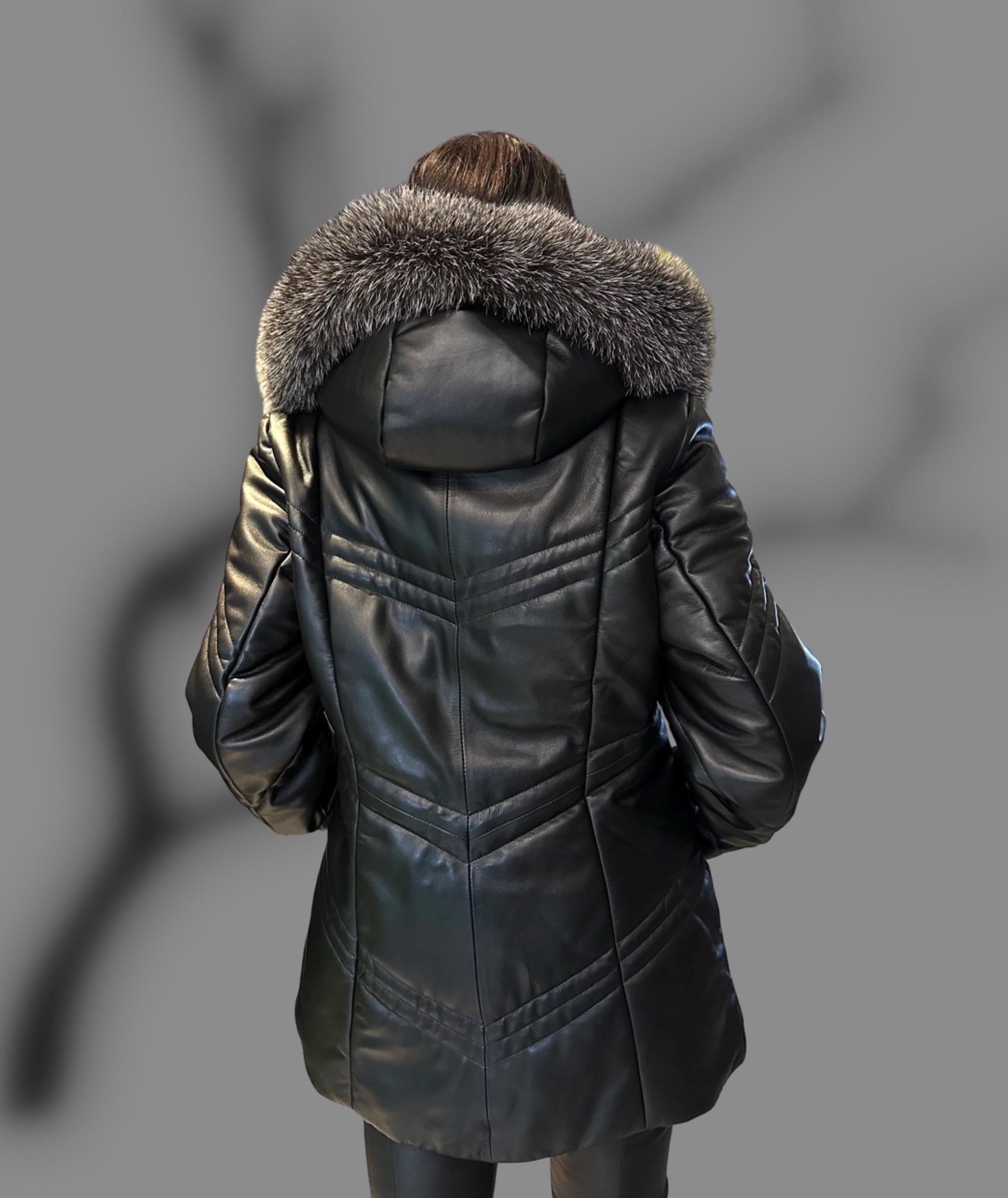 Women’s Real Lambskin Leather Coat with Genuine Fox Fur Hood / Winter Luxury Shearling Jacket / Warm Handmade Leather Outerwear