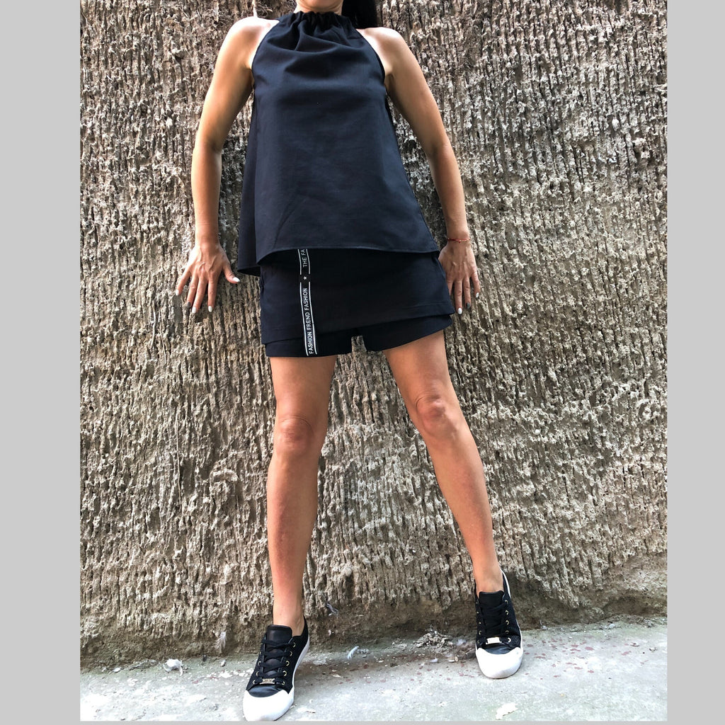 Linen Two Piece Set: Sleeveless Top & Loose Skirt Pants