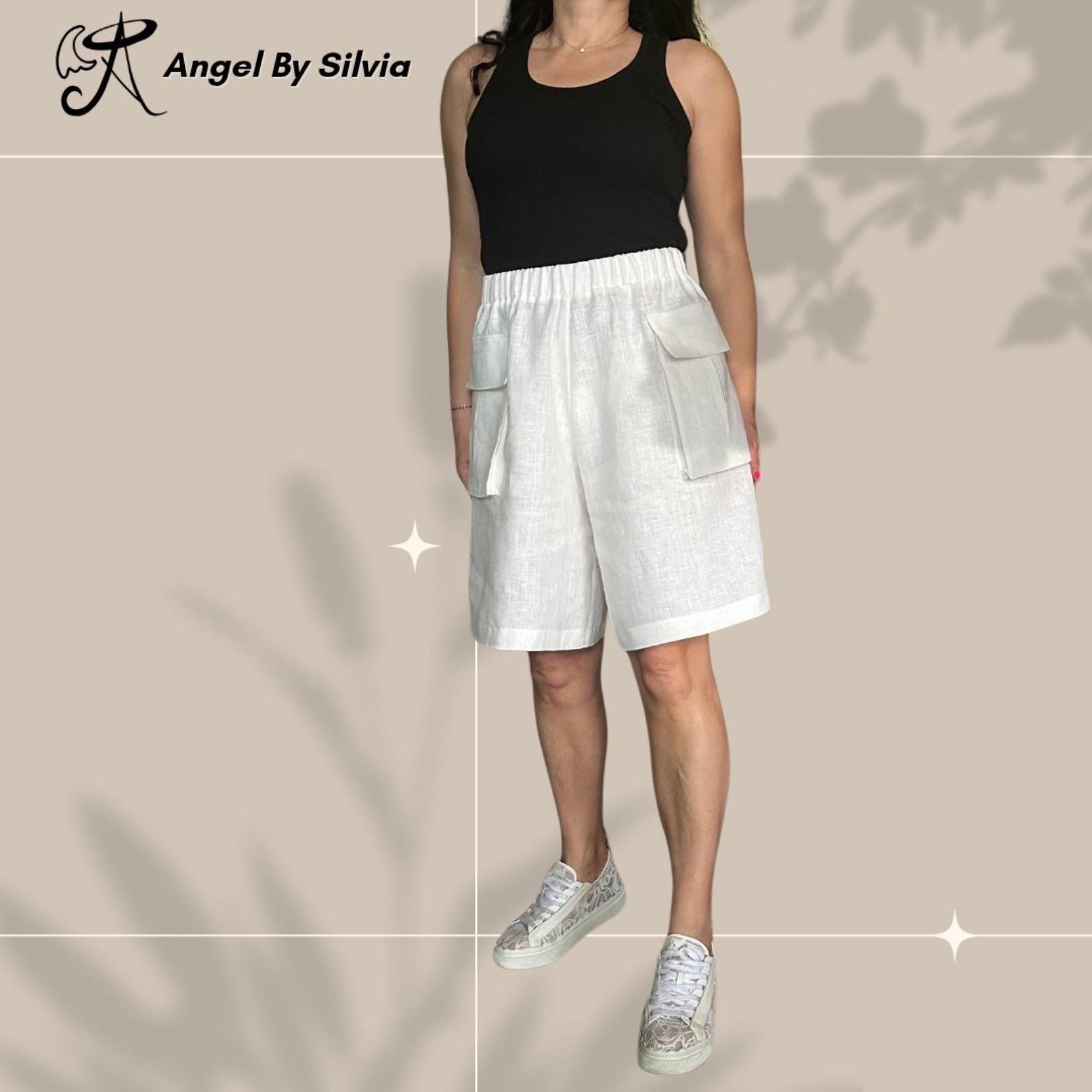 Handmade White Linen Shorts: Relaxed Fit Boho Summer Pants