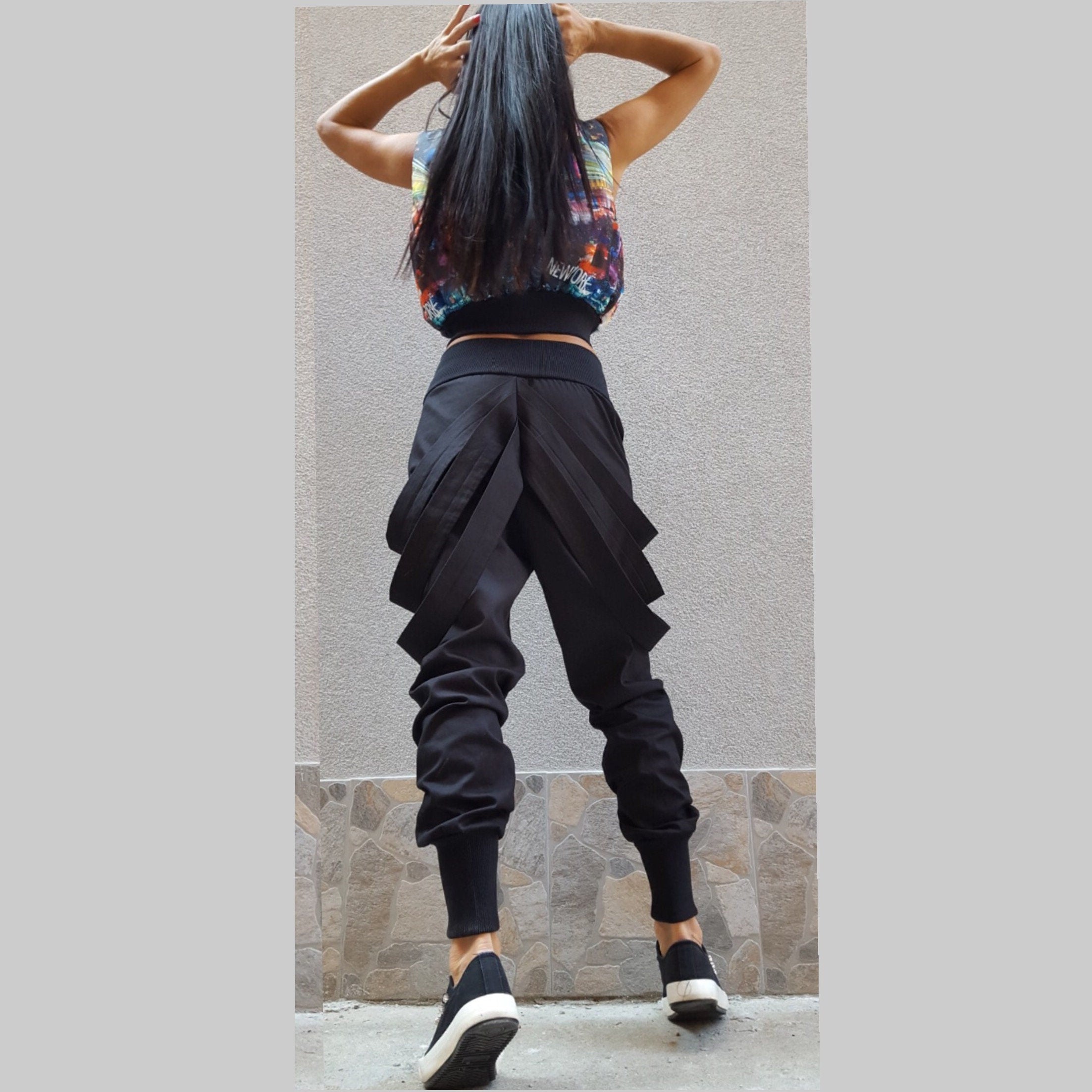 Avantgarde Black Cotton Pants / High Waist Everyday Trousers