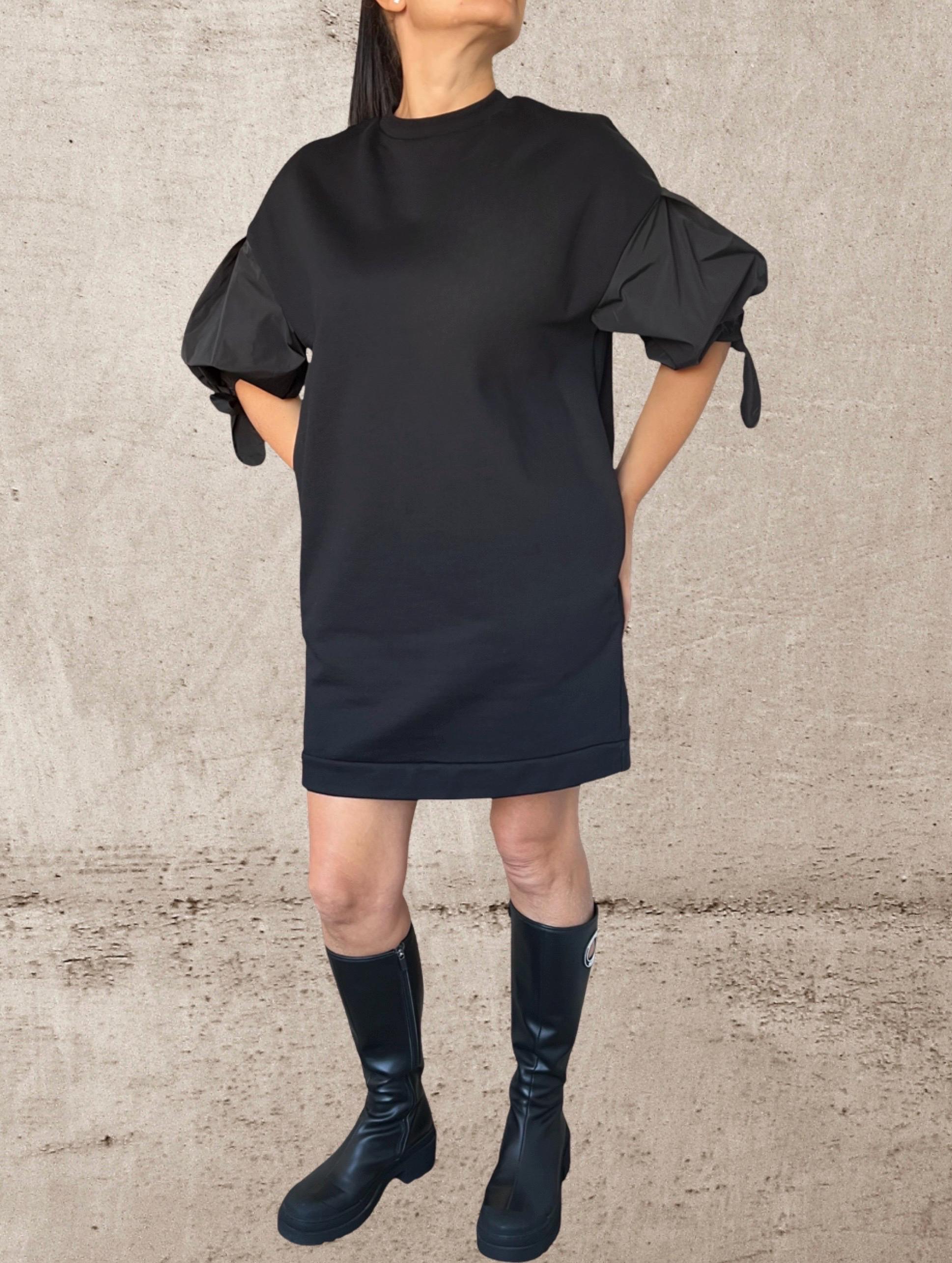 Black Cotton Tunic Dress with Balloon Sleeves – Short Puff Sleeve Dress – Oversized Minimalist Tunic – Handmade Custom XS–5XL