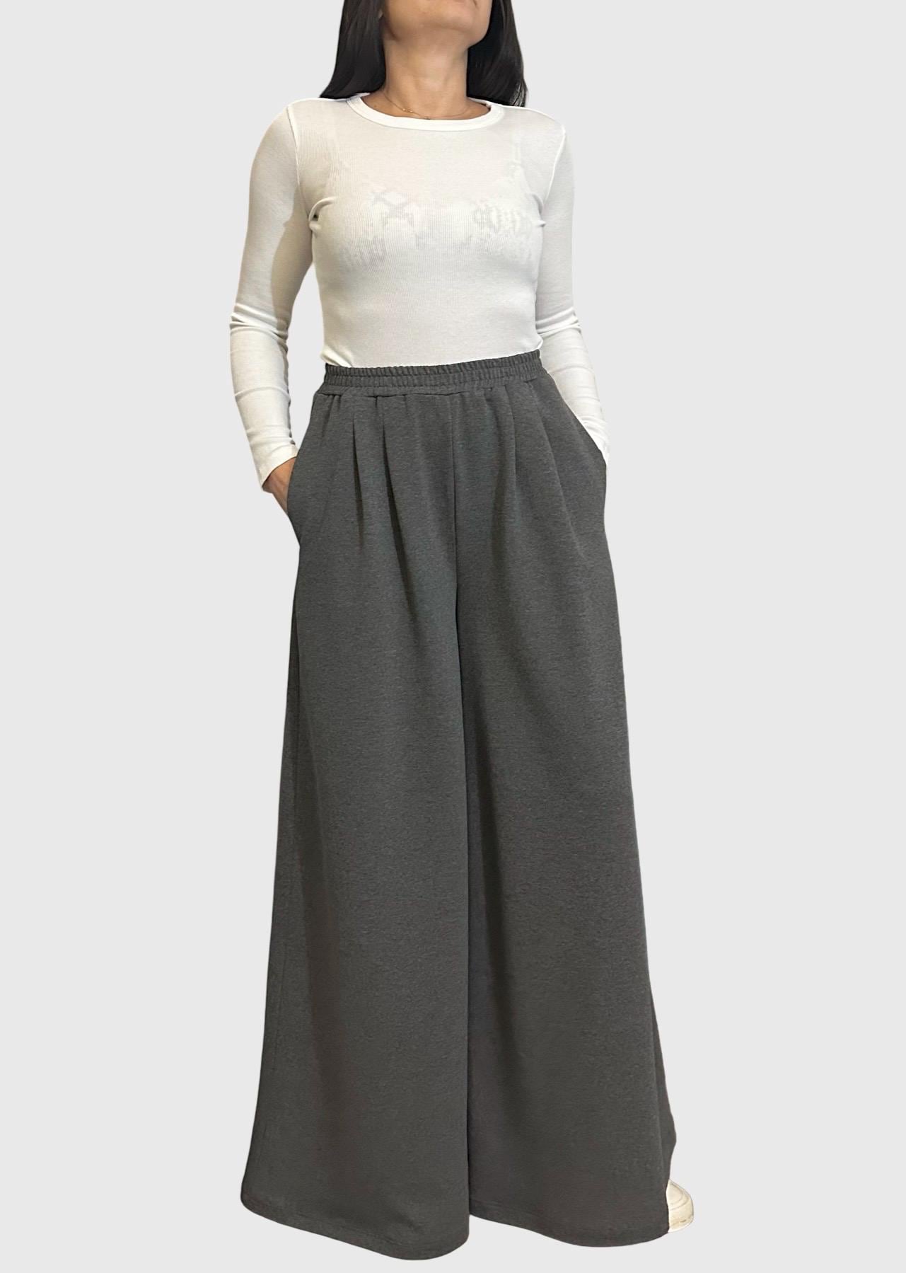 Dark Gray Cotton Palazzo Pants with Elastic Waist / High Waist Wide Leg Skirt Pants / Casual Comfortable Maxi Trousers