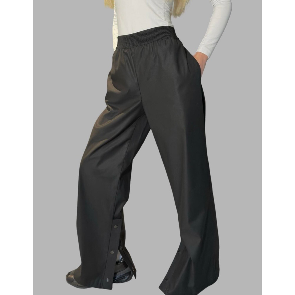 Black High Waist Wide Leg Pants with Snap Details – Avant Garde Cotton Trousers